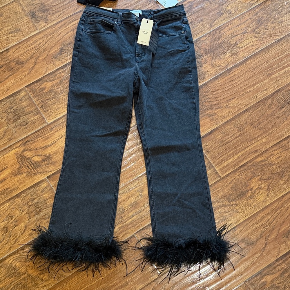 Forever 21 Black Feather Hem Flare Jeans